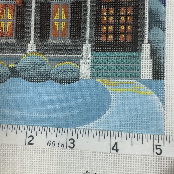 Peter Ashe Hand-Painted Needlepoint Canvas Victorian House Snowy Incomplete - Picture 14 of 16